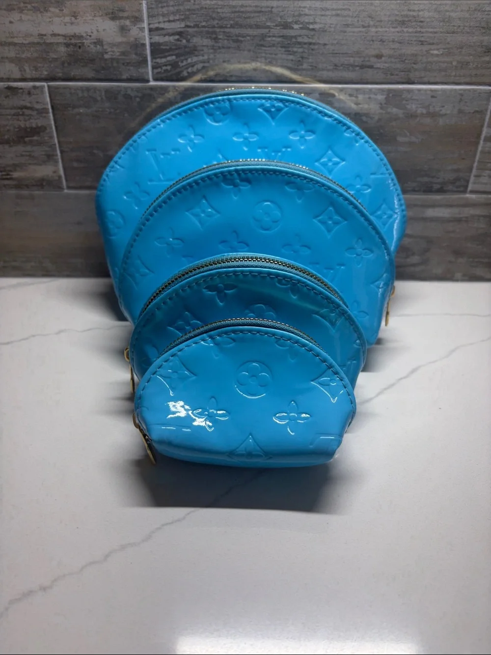Louis Vuitton Turquoise Vernis Monogram Cosmetic Pouch Set of 4